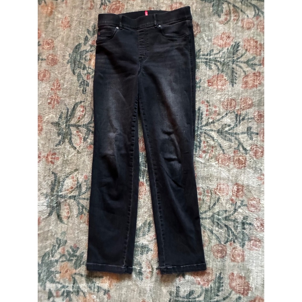 Spanx Ankle Straight Leg Jeans Womens Medium Black Pull On Shaping Minimalist